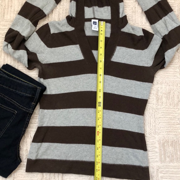 GAP wool blend cozy sweater hoodie long sleeve pullover top brown gray stripe XS - Picture 7 of 8